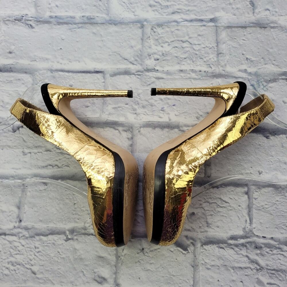 Reed Krakoff Crackled Gold Stiletto Slingback Platform Pumps size 6 1/2 - Picture 6 of 16
